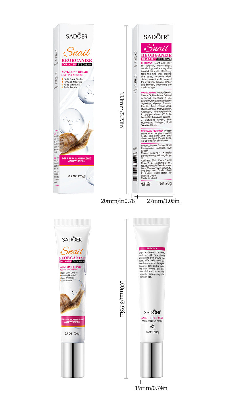 Snail Collagen Eye Cream Anti Dark Circles Remove Eyes Bags Moisturizing Firming Beauty Eyes Skin Care Products