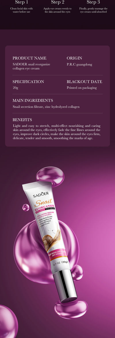 Snail Collagen Eye Cream Anti Dark Circles Remove Eyes Bags Moisturizing Firming Beauty Eyes Skin Care Products