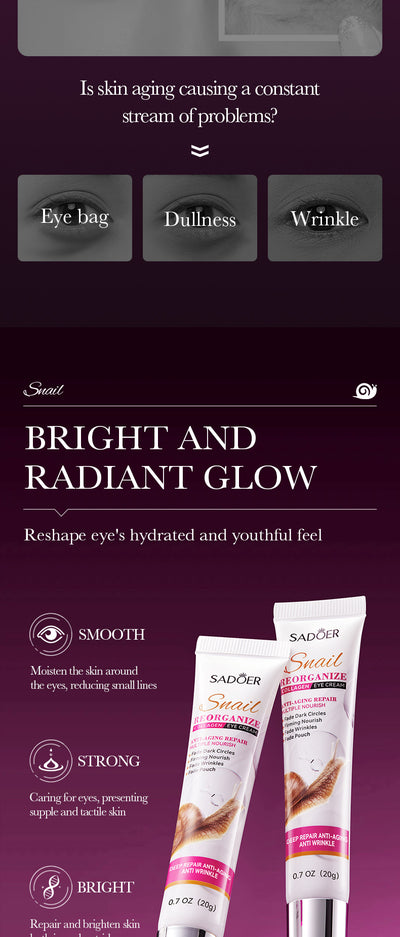 Snail Collagen Eye Cream Anti Dark Circles Remove Eyes Bags Moisturizing Firming Beauty Eyes Skin Care Products