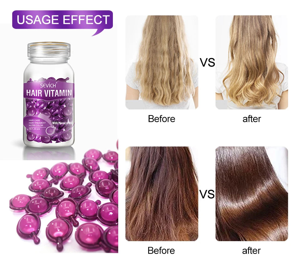 30pcs Sevich Hair Vitamin Capsules – Keratin Complex Oil for Hair Loss, Frizz Repair & Silky Smooth Hair