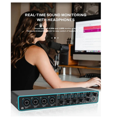 Professional USB Audio Interface – 4x4 Sound Card with Mic Preamplifier for Studio Recording & Instruments