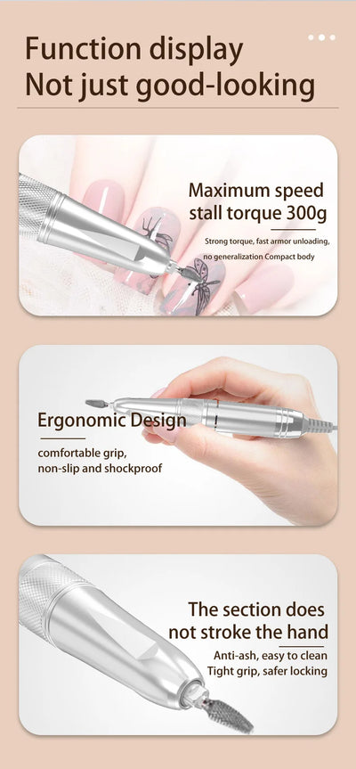 35000RPM Rechargeable Electric Nail Drill – Portable Professional File for Acrylic & Gel Nails