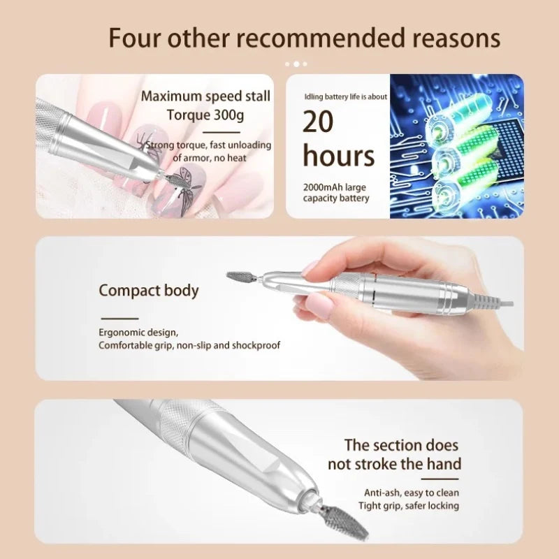 35000RPM Rechargeable Electric Nail Drill – Portable Professional File for Acrylic & Gel Nails
