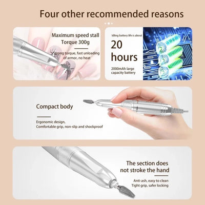35000RPM Rechargeable Electric Nail Drill – Portable Professional File for Acrylic & Gel Nails