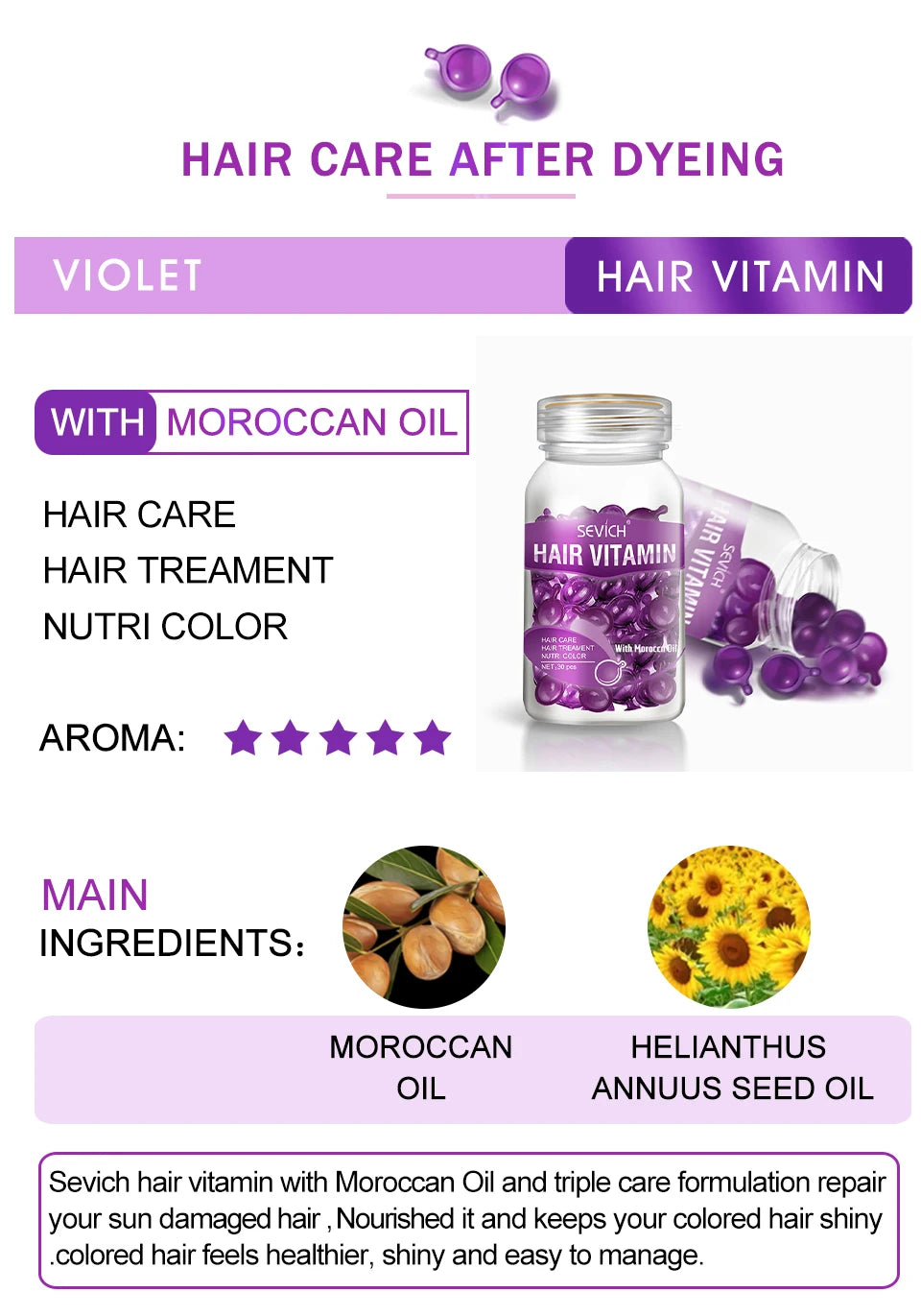 30pcs Sevich Hair Vitamin Capsules – Keratin Complex Oil for Hair Loss, Frizz Repair & Silky Smooth Hair