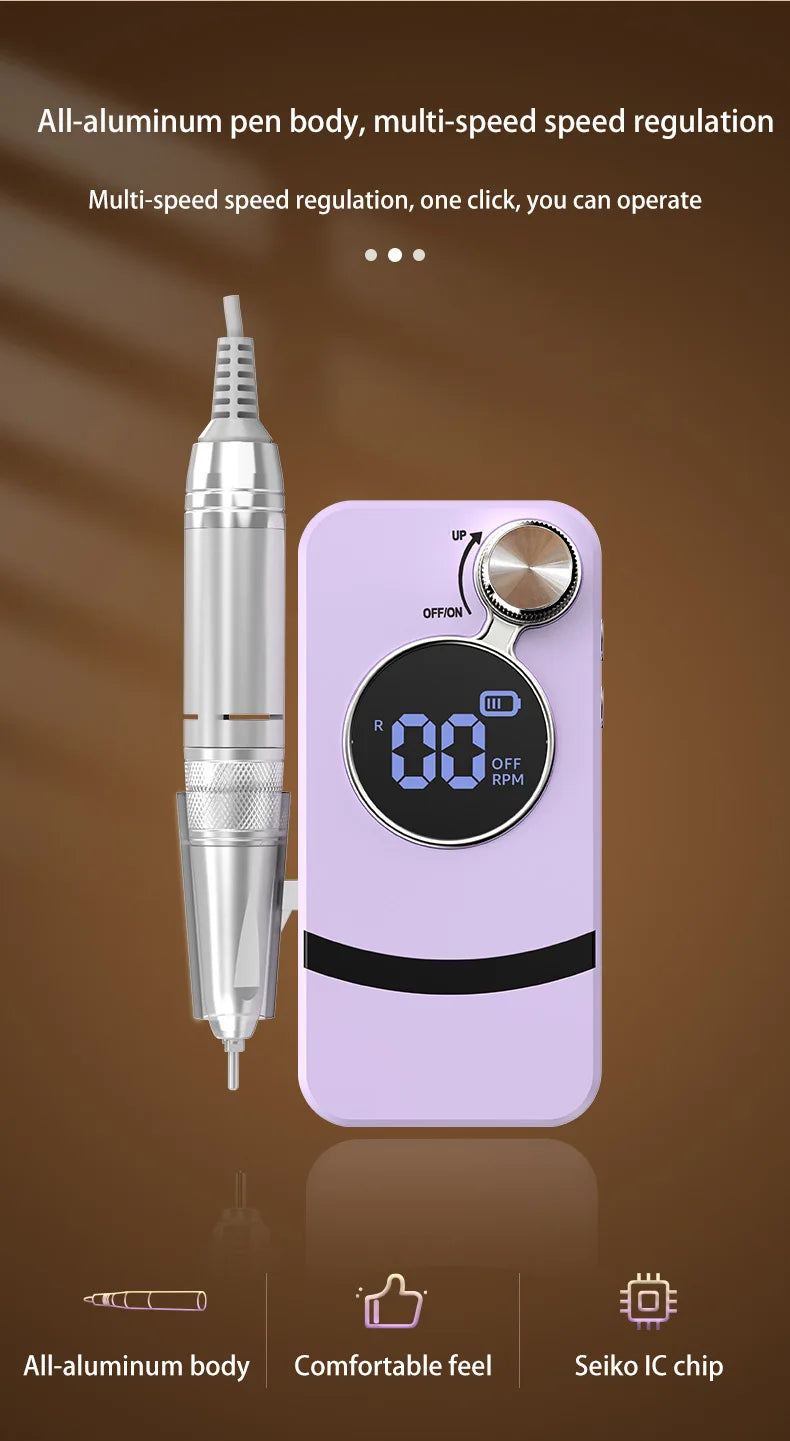 35000RPM Rechargeable Electric Nail Drill – Portable Professional File for Acrylic & Gel Nails