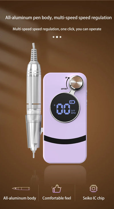 35000RPM Rechargeable Electric Nail Drill – Portable Professional File for Acrylic & Gel Nails