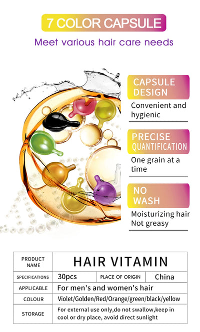 30pcs Sevich Hair Vitamin Capsules – Keratin Complex Oil for Hair Loss, Frizz Repair & Silky Smooth Hair