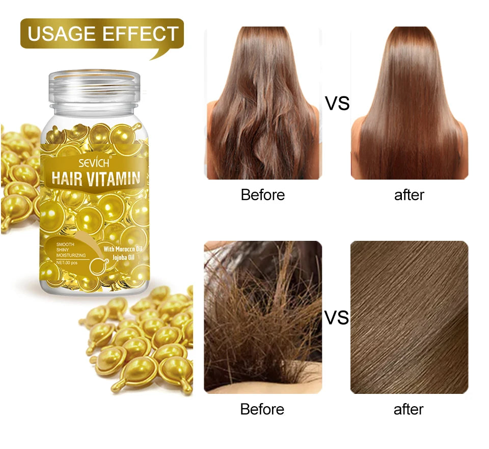 30pcs Sevich Hair Vitamin Capsules – Keratin Complex Oil for Hair Loss, Frizz Repair & Silky Smooth Hair