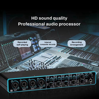 Professional USB Audio Interface – 4x4 Sound Card with Mic Preamplifier for Studio Recording & Instruments